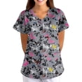 thumbnail image 7 of Junboys Scrubs for Women Short Sleeve - Plus Size V-Neck Animal Print Top, Womens Scrub Tops with Pockets, Cozy Fit Scrubs for Curvy,Dark Gray M, 7 of 7
