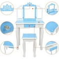 thumbnail image 4 of JOYMOR Kids Vanity Set, Wooden Princess Makeup Table with Stool, Tri-Folding Mirror, Large Drawer, Solid Wooden Legs Pretend Beauty Make Up Dressing Play Set for Girls Best Gift (Blue), 4 of 7