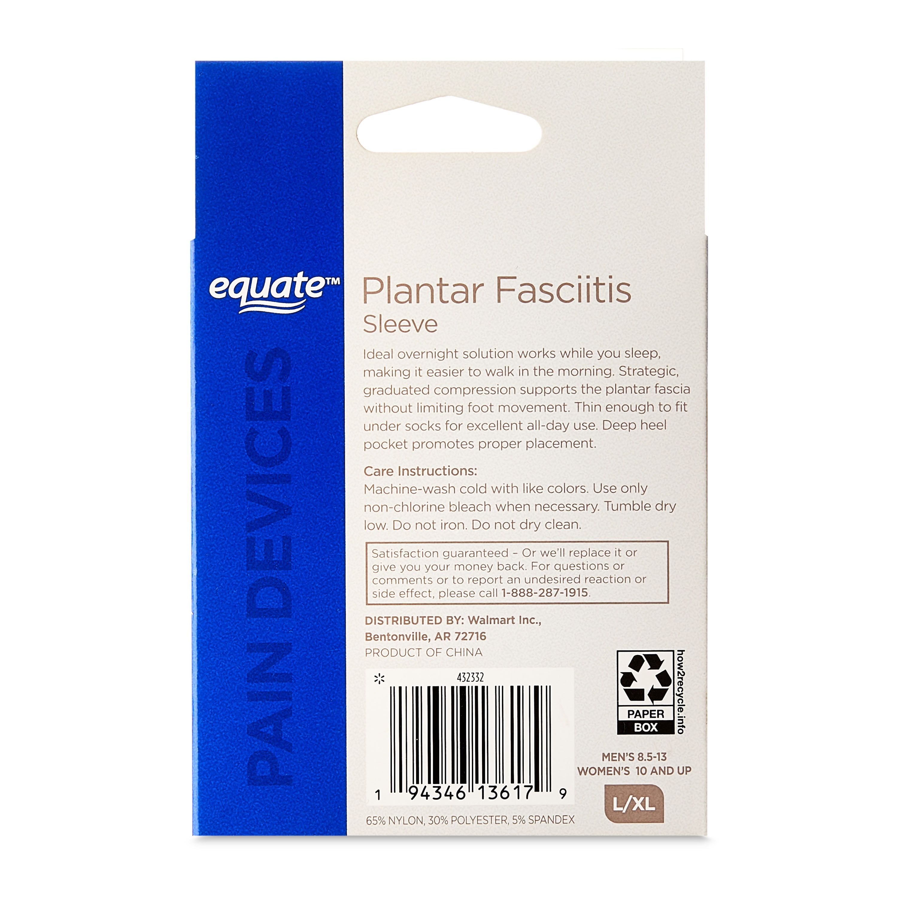 Equate L/XL Plantar Fasciitis Relief Sleeves, 2 Count