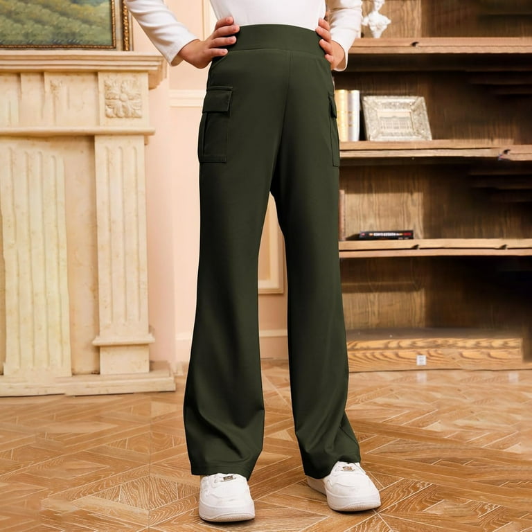 Girls Pants,School Flare Flared Trousers Stretchy Bottoms Pants