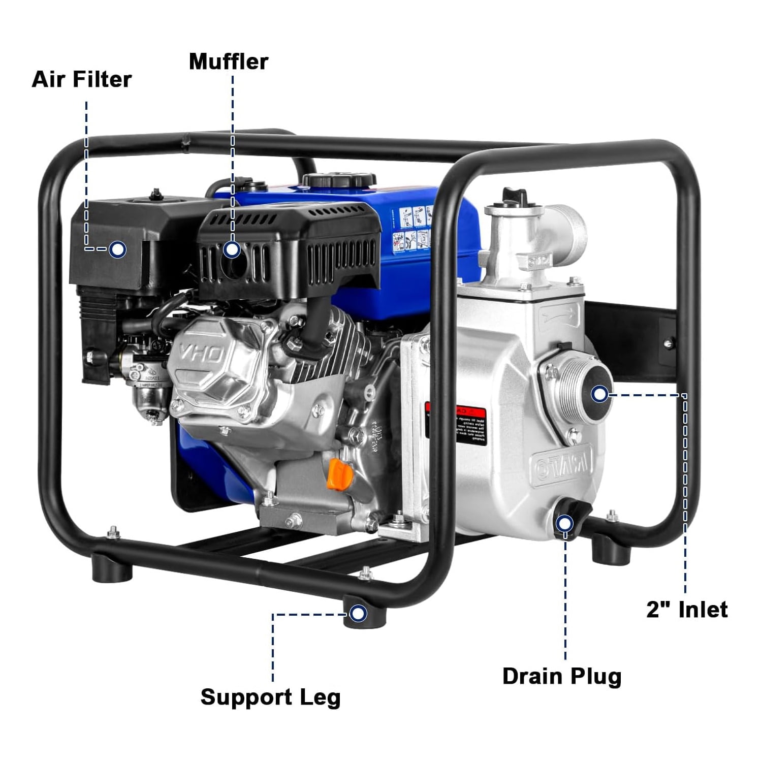ANLIBATT 7HP Semi Trash Pump 158 GPM 2" EPA Gas Powered High Pressure Water Transfer Pumps Irrigation Suction Pipe Complete Hose Kits Included