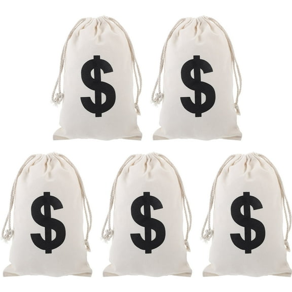 UPOUART canvas money bag Gift Packaging Bags Hemp Rope White Simple Design 5pcs