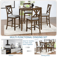 thumbnail image 3 of SESSLIFE Dining Table Set for 4, Counter Height Kitchen Table Set with Square Table and 4 Upholstered Chairs, Solid Wood Dining Room Set for 4, Space-Saving, Walnut, 3 of 11