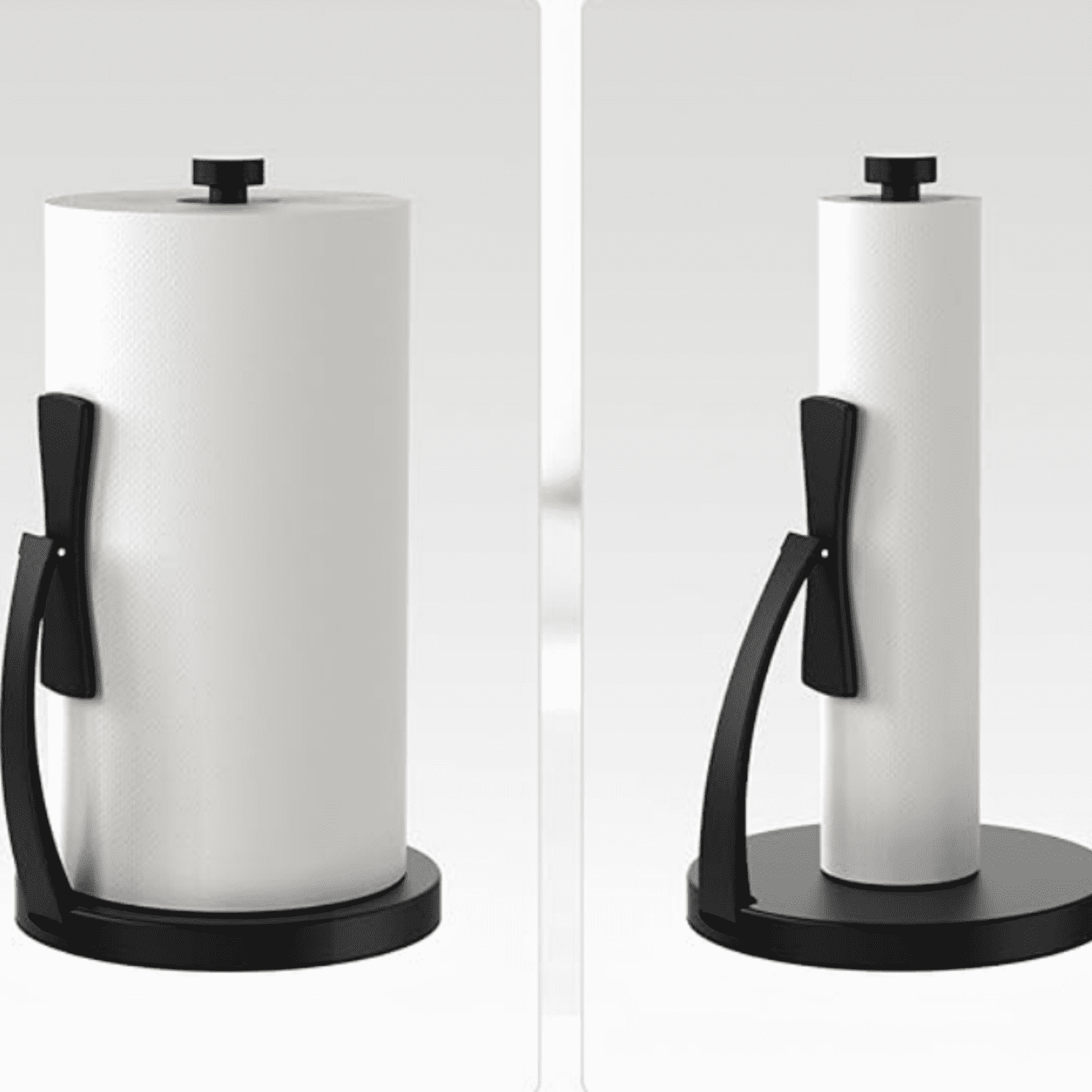 Paper Towel Holder Countertop, Black Paper Towel Holder with Spring Activated Arm and Damping Effect, Simply Tear Paper Towel Stand for Bathroom and Kitchen (Black)
