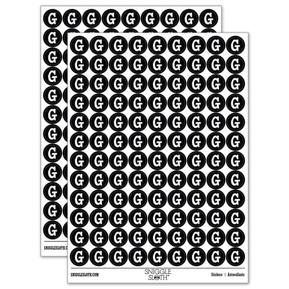 Letter G Uppercase Cute Typewriter Font 200 Round Stickers - Black - Gloss Finish - 0.50" Size
