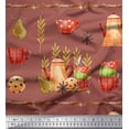 thumbnail image 1 of Soimoi Brown polyester Crepe Fabric Kettle & Cups Kitchen Printed Craft Fabric by the Yard 52 Inch Wide, 1 of 4