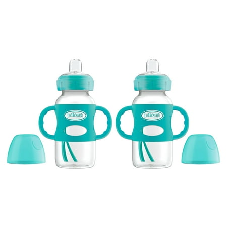 Dr. Brown's Milestones Wide-Neck Transitional Sippy Bottle with Silicone Handles - Turquoise - 2-Pack