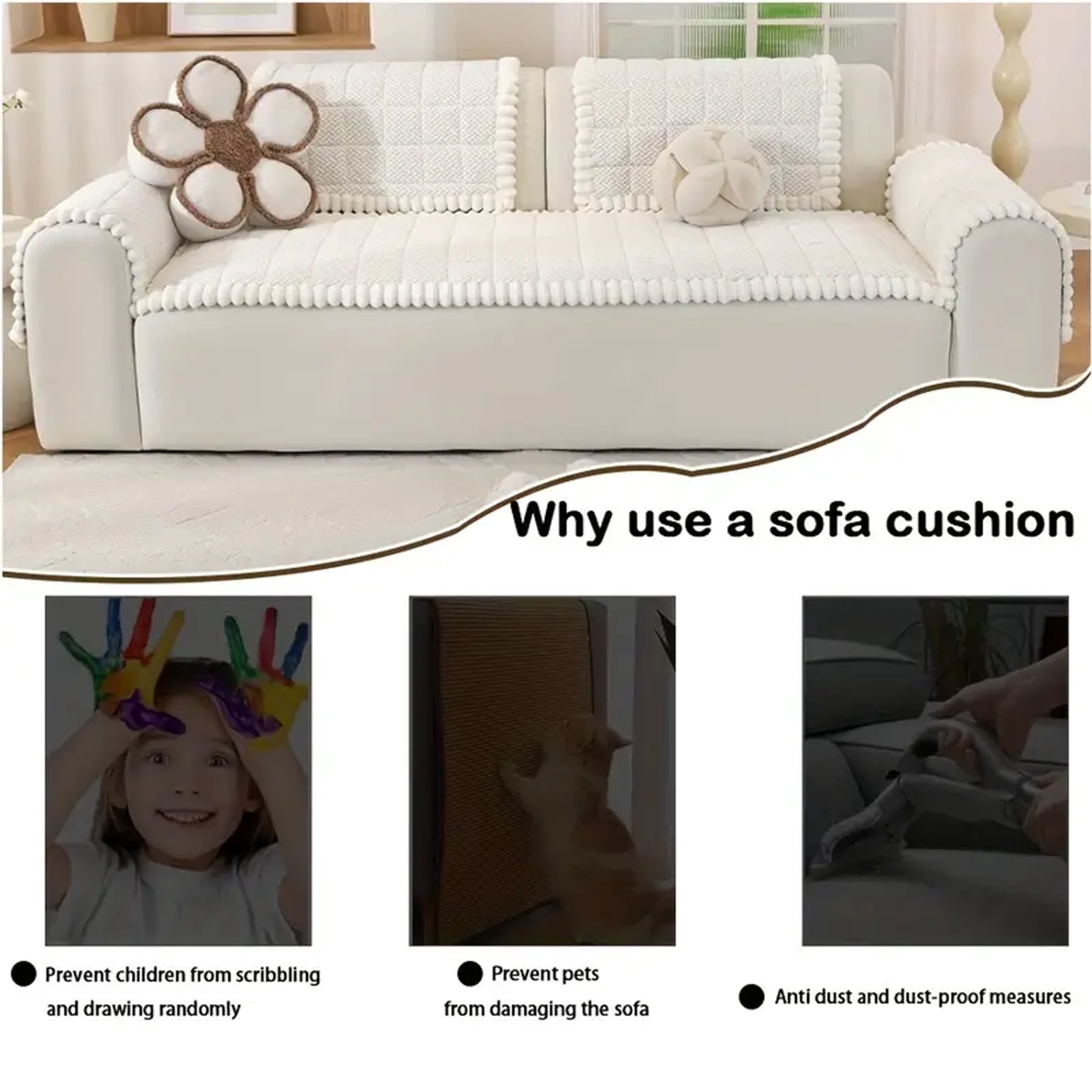 Couch Cover for Dogs Washable, Pet Couch Covers for Sofa, Soft Fuzzy Sofa Cover, Thick Couch Protector for Dogs, Pet Friendly Dog Mat for Couches and Sofas (27.6" x 94.5", 1 Pack, Light Grey)
