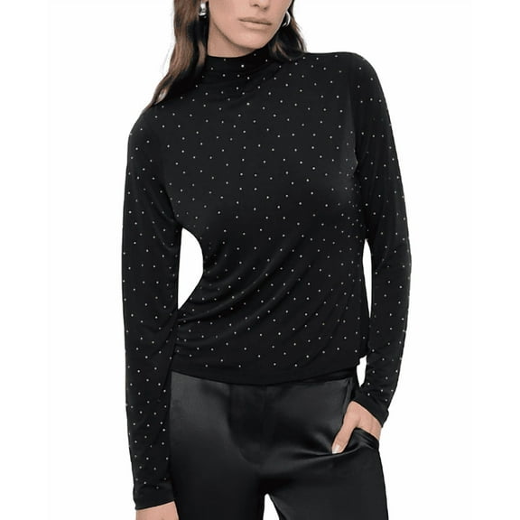 Dkny Women's Black Embellished Turtleneck Top, XXS