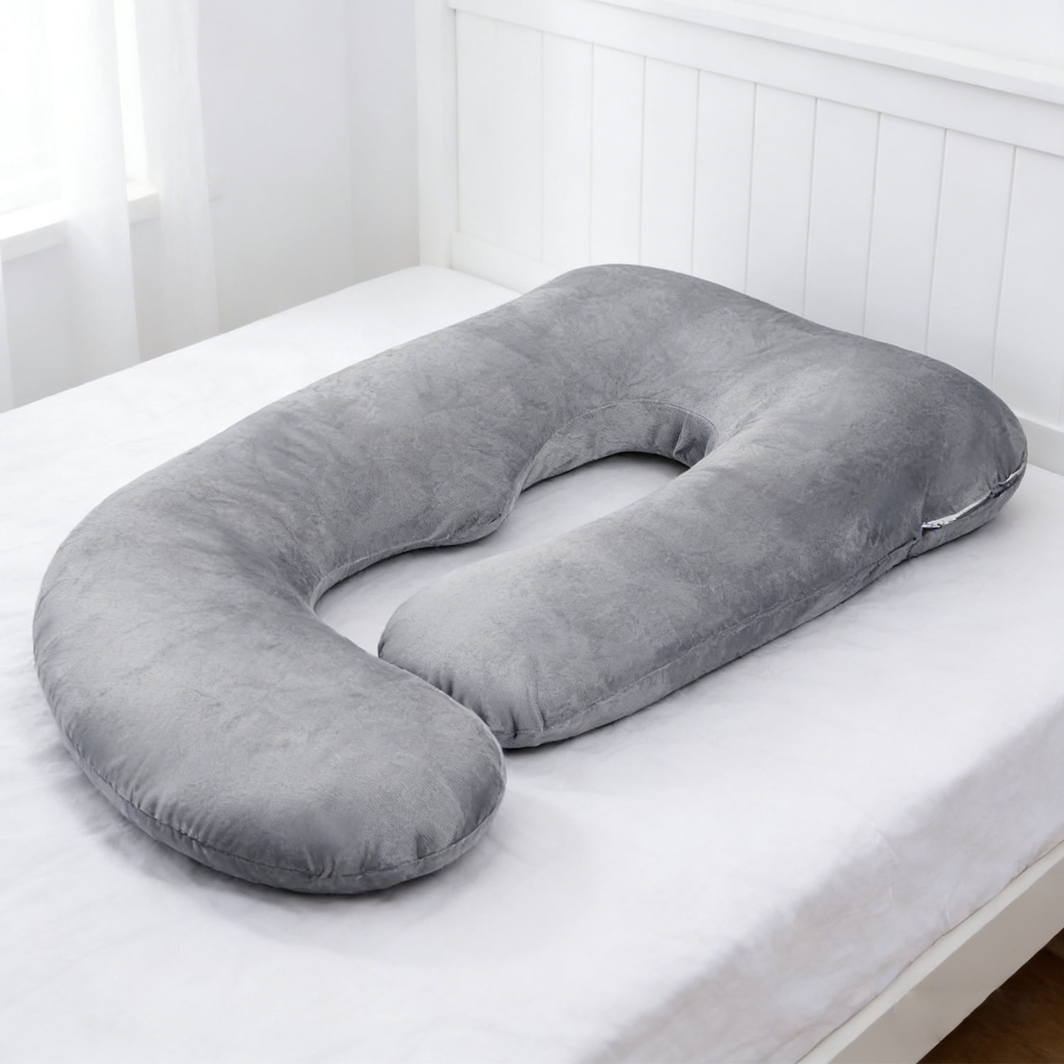 AFGFUF J-Shaped Pregnancy Pillow, 63" x 19.6" Full Body Maternity Support Pillow for Back, Hip & Belly Relief, Grey