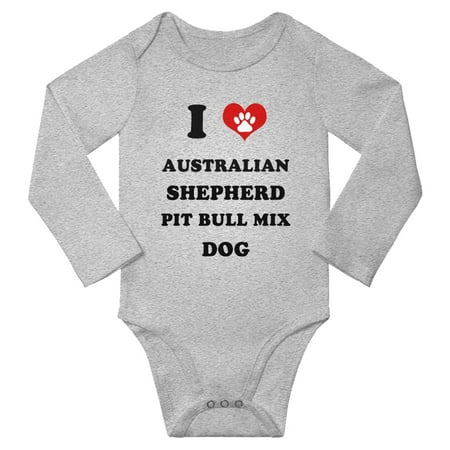 

I Heart Australian Shepherd Pit Bull Mix Dog Cute Baby Long Jumpsuits Newborn Clothes (Gray 12-18 Months)