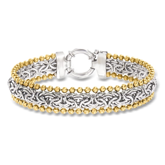 Ross-Simons Sterling Silver Byzantine Beaded-Edge Bracelet With 18kt Gold Over Sterling, Women's, Adult
