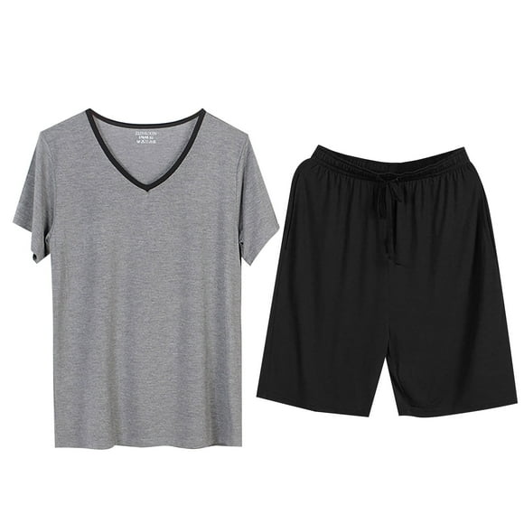 FhsagQ Pajamas Men's Pajamas Sleepwear with Mens Pajama Sets Short Sleeve Pyjama Sleepwear Loungewear Nightwear Sets Comfortable Lightweight Pj's Sleep Sets Black XL