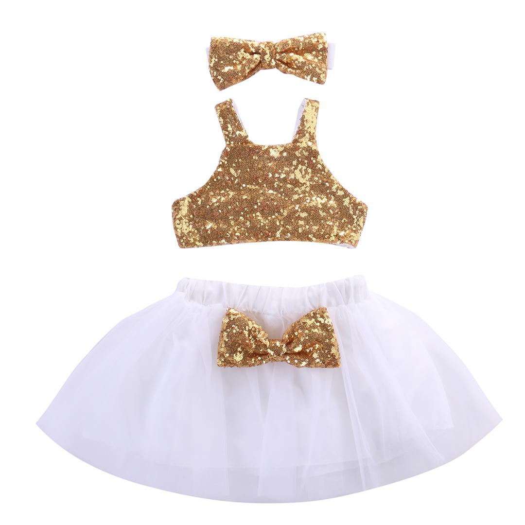 Kids Girls Birthday Dress Party Short Sleeves Romper Glittery Tutu Skirts Outfit