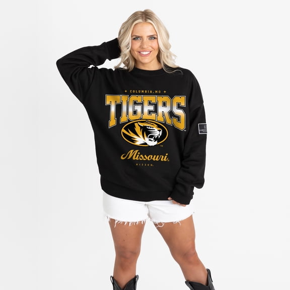 Women's Gameday Couture Black Missouri Tigers Oversized Powerhouse Play Black Label Premium Fleece Sweatshirt