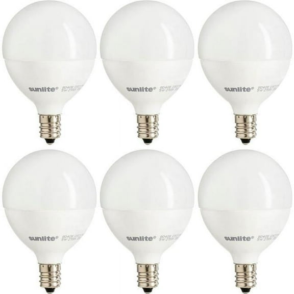 Pack of 6 Sunlite LED G16.5 Globe 5W (40W Equivalent) Light Bulb Candelabra (E12) Base, Warm White