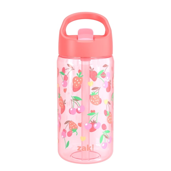 Zak Designs 16oz Durable Plastic Siply Clutch Water Bottle with Flip Up Straw and Built-In Carry Handle, Fruit