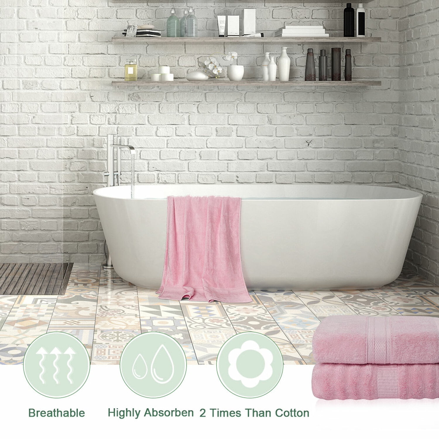 PiccoCasa 2 Pack 27"x54" Bath Towel Set Soft Absorbent Pink