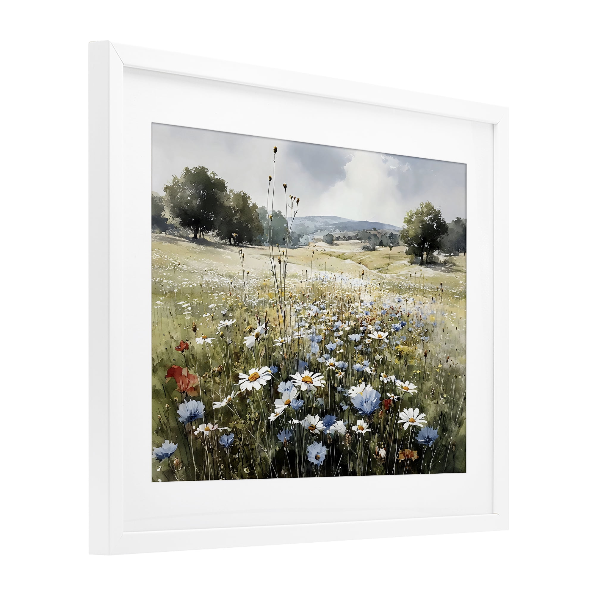 Stupell Industries Calm Meadow of Wildflowers White Framed Print Under Glass, design by Franklyn Gregory