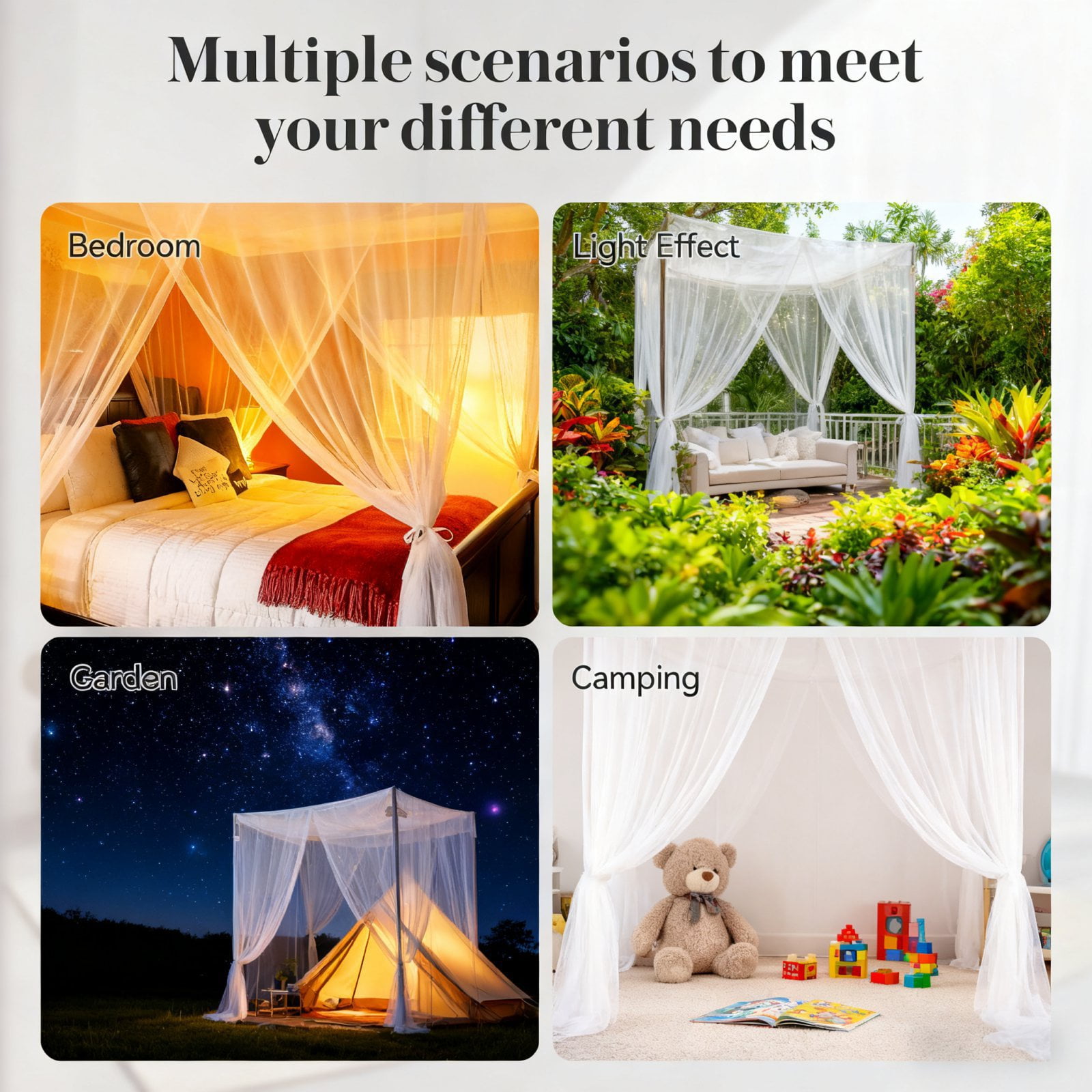 Mosquito Netting, Bed Canopy Mosquito Net for Bed, Canopy Bed Curtains for Twin Full Size, 4 Corner Post Bedroom Canopy for Kids Adults, Square Bed Drapes Home Decor,  Black