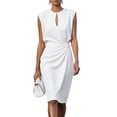 thumbnail image 2 of Xdegoge Sleeveless Dress for Women Keyhole Neck Ruched Waist Fitted Sheath Midi Dresses Work Office Business Casual Party Wedding Guest Gown Summer Solid Color Elegant Outfits, 2 of 5