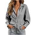 thumbnail image 2 of Odbmxy Long Sleeve Women's Shirts Striped Fall Collared Women's Blouses Regular Button Down Tie Back Casual Vacation, 2 of 9