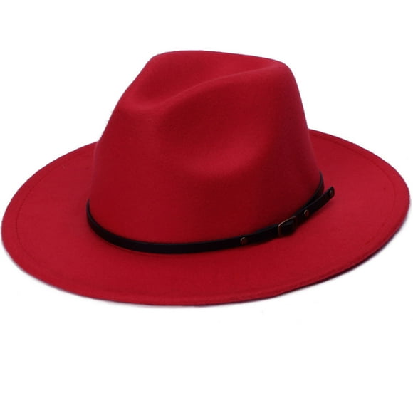 XZNGL Womens Fashion Classic Wide-Brim Floppy Panama Hat Belt Buckle Wool Fedora Hat