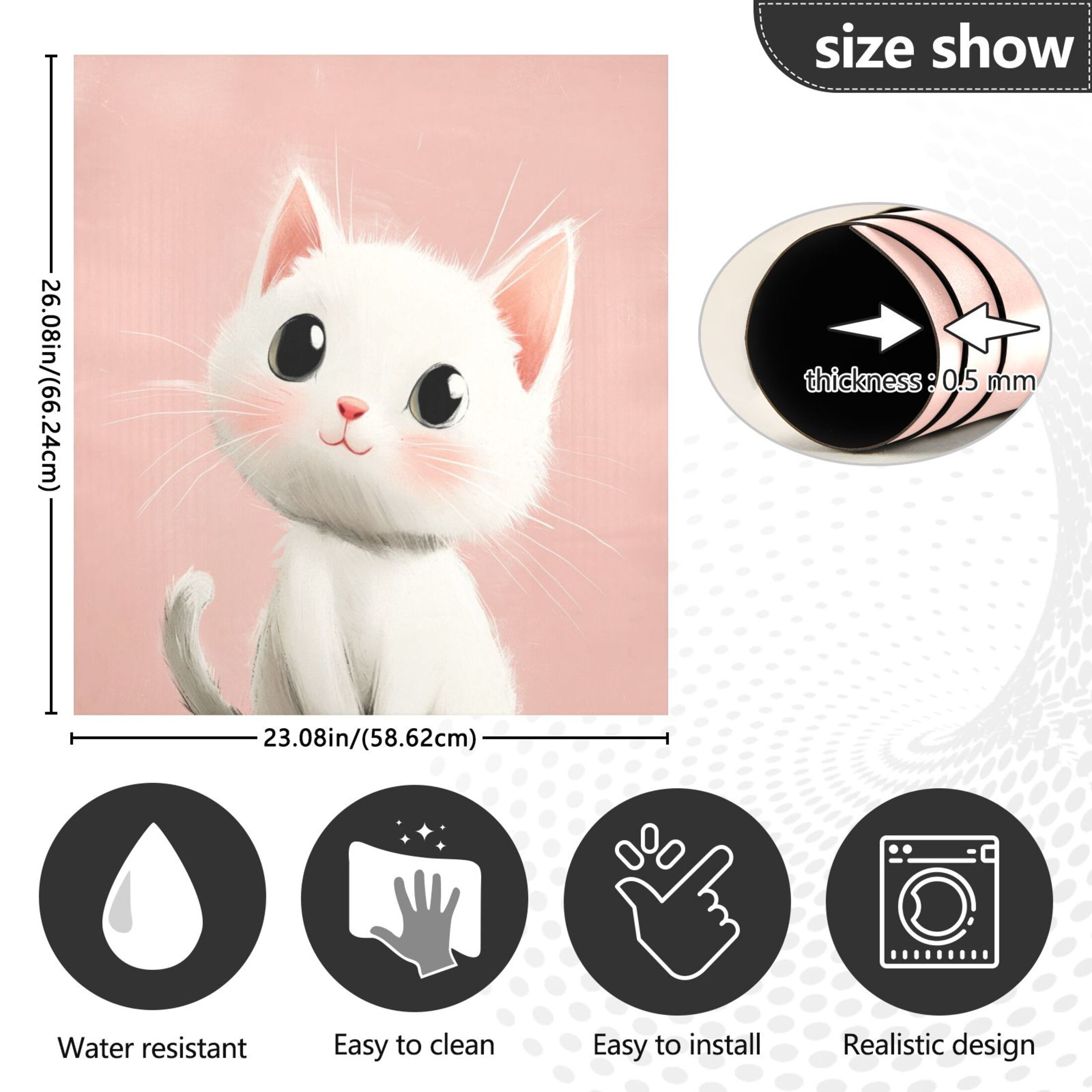 Dishwasher Magnetic Sticker 23x26 Inch Refrigerator Magnetic Sticker Washing Machine Magnetic Sticker Kitchen Panel Magnetic Sticker Home Decor Cute Cat with Black Eyes