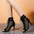thumbnail image 6 of Stiletto Heels for Women Dance Ankle Boots Open Toe Booties Breathable Mesh Dancing Heels Boots Lace up Sandals, Black, Size 9, 6 of 9