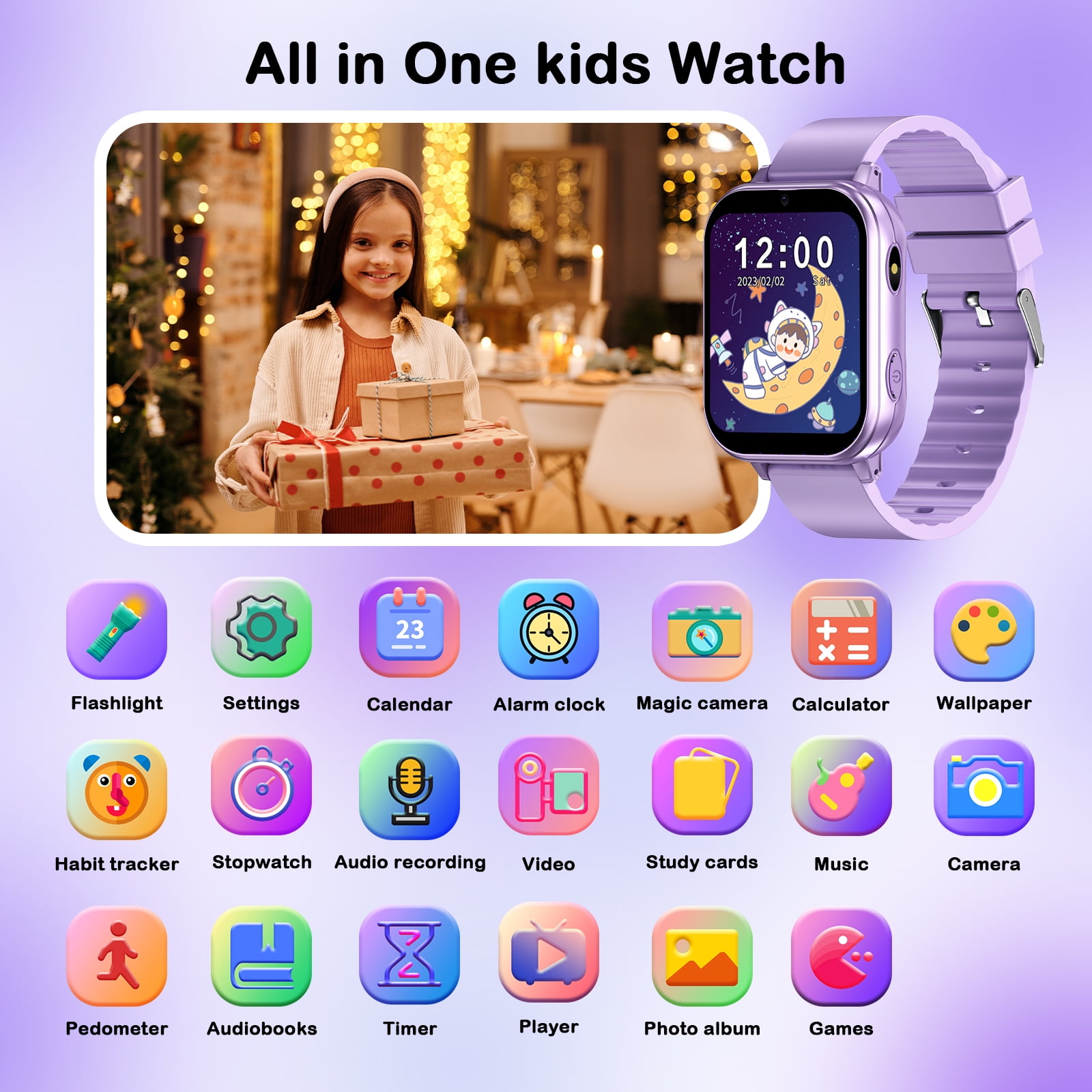 PTHTECHUS Smart Watch for Kids Toys Smartwatches for Boys and Girls with 22 Games HD Camera Video Music Player Pedometer Study Cards Audiostory Habit Tracking Gift for 4-14 Ys