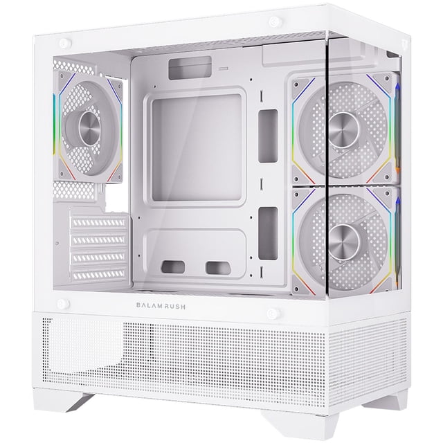 Gabinete Gamer BALAM RUSH TANK PERFORM 3200 Micro ATX Mini Torre 3 Fan Cristal Templado ARGB Blanco BR-941662
