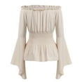 thumbnail image 3 of IWEMEK Womens Blouse Off Shoulder Tops for Women Medieval Renaissance Costume Fairy Grooy Comfort Beige Long Sleeve Shirt, 3 of 6