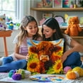 thumbnail image 4 of DIY Latch Hook Pillow Kits Cute Brown Highland Cow and Sunflowers Printed Pillowcase Crochet Yarns Hooking Handmade Pillow Cover Cushion for Home Sofa Decoration 17x17inch-1, 4 of 7