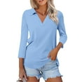 thumbnail image 2 of Hauaitttt Womens 3/4 Sleeve Tops V Neck Work Shirts Dressy Casual Blouses Three Quarter Length Tunic Tops Plain Casual T Shirts for Women Shirt for Women Casual Summer Running Tee Shirts Women Work, 2 of 5