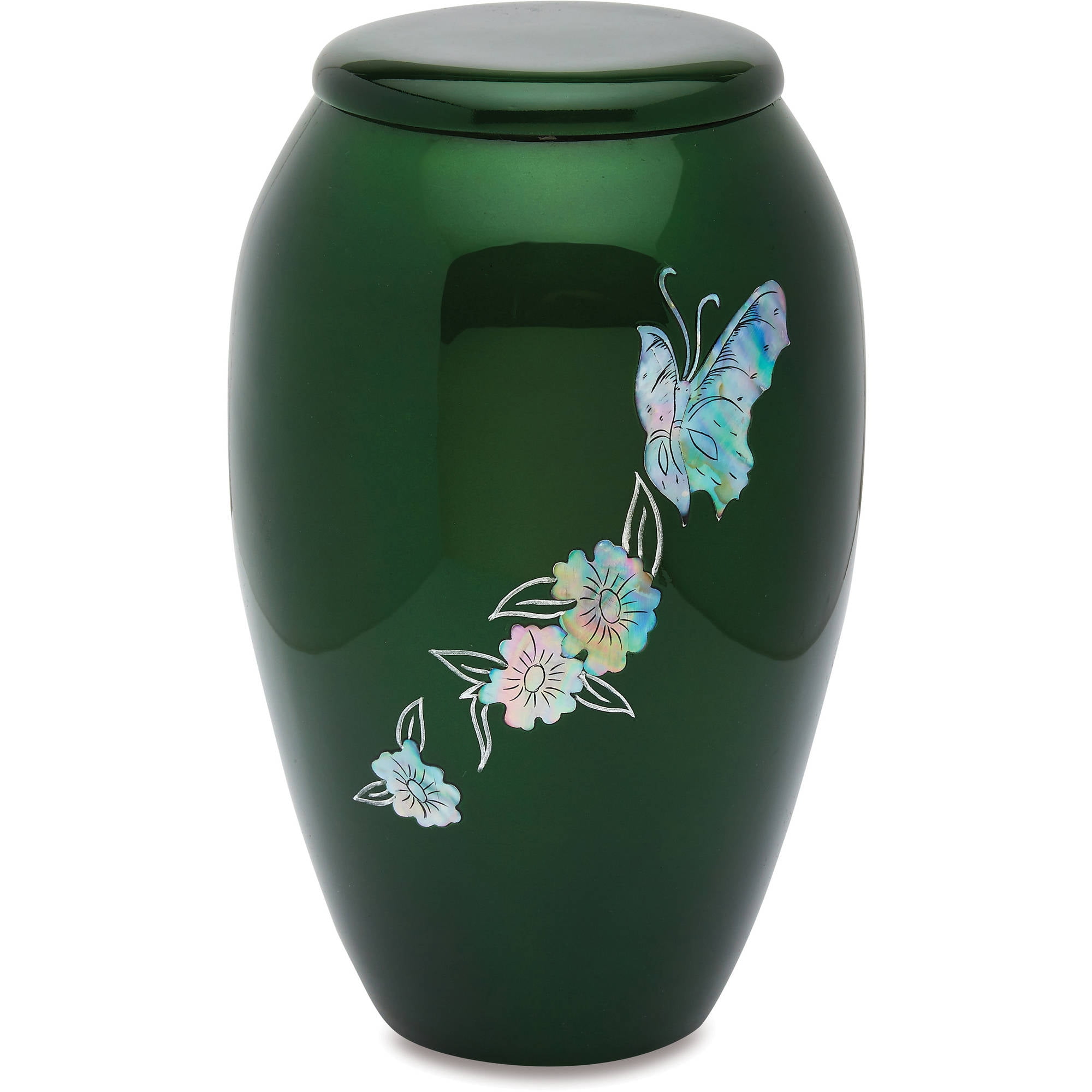 Urns Direct 2U MOP Butterfly on Green Adult Cremation Urn, 220 cu in