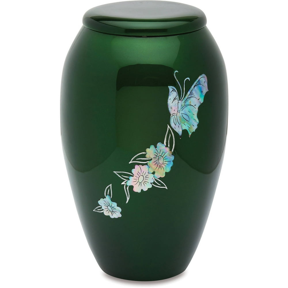 Urns Direct 2U MOP Butterfly on Green Adult Cremation Urn, 220 cu in