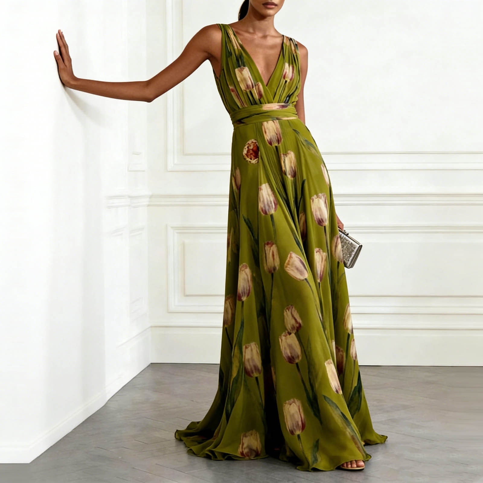 herlipto】Tulip Chiffon Long Dress Tulip Chiffon Dress Short A
