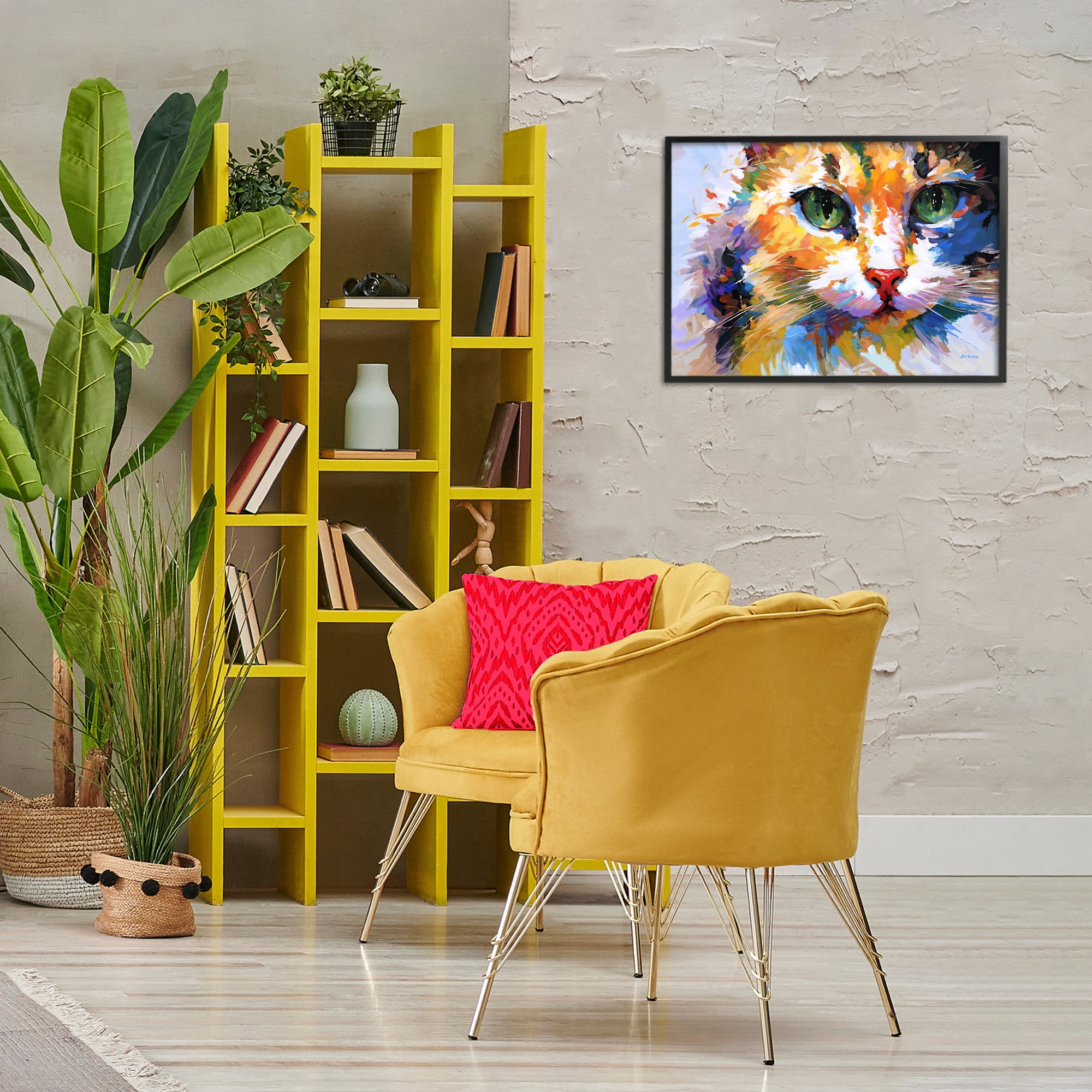 Stupell Industries Manx Cat Gaze Animals & Insects Painting Black Framed Art Print Wall Art, 24 x 16