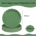 thumbnail image 2 of 50 platos de papel verde de 9 pulgadas, platos de postre festoneados, desechables de color verde salvia, para novia, baby shower, boda, graduación, decoración de fiesta de cumpleaños, 2 of 4