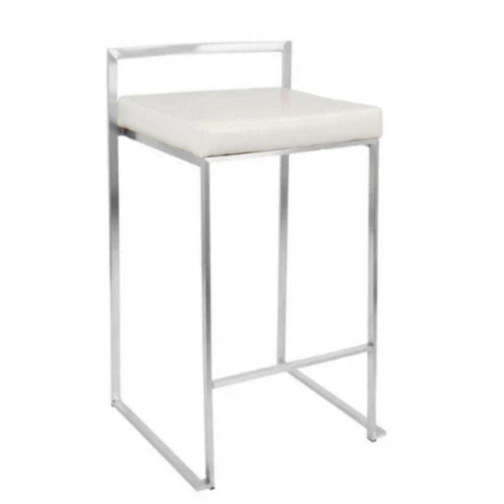 Salem Counter Stool in White made of stainless steel frame in polished chrome finish and white PU leather upholstered seat