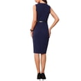 thumbnail image 3 of Vestido de tubo sin mangas INSPIRE CHIC para oficina de mujer, con cuello redondo, ceñido a la cintura, vestido de lápiz de negocios, color azul marino, 3 of 6
