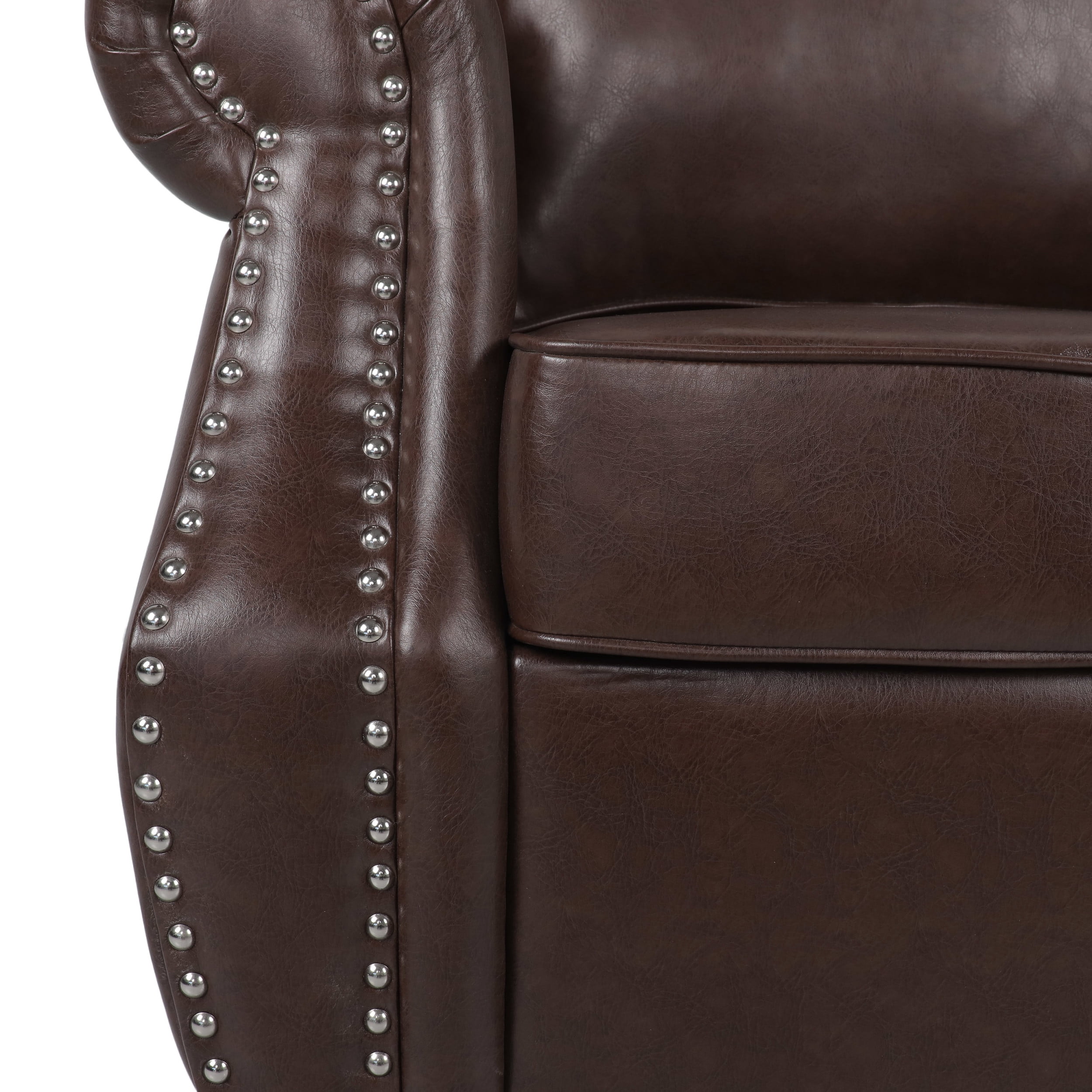 Noble House Amedou Faux Leather Club Chair with Nailhead Trim, Dark Brown