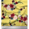 thumbnail image 1 of Soimoi Yellow Rayon Fabric Ranunculus & Penoy Floral Print Printed Fabric 1 Yard 58 Inch Wide, 1 of 3