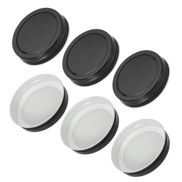 6 Pcs Tapas de Frascos Mason, Tapas de Lata de Colores con Etiqueta para Frascos Mason de Boca Regular para Fermentación, Encurtido, Preparación de Comidas, Congelación, Conservación, Negro (70mm)
