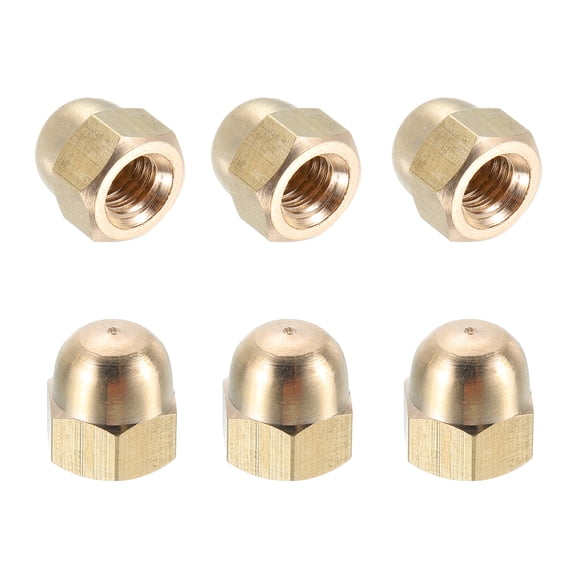 Uxcell Acorn Hex Cap Nuts, M6x1mm Brass Dome Head Hex Decorative Cap Nuts for Screws Bolts Industrial Mechanical Electrical Equipment Repair Hardware(Gold Tone, Pack of 6)