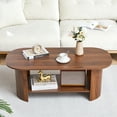 thumbnail image 5 of Wirrytor Oval Coffee Table, Farmhouse Modern 2-Tier Storage Accent Center Table With Wooden Dual Base For Living Room Bedroom Apartment, Easy Assembly, Rustic Brown, 5 of 9