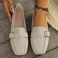 thumbnail image 2 of Beige Womens Versatile Loafers With Square Toe Design Closed Toe Flat Soft Sole Breathable Upper For Daily Wear, 2 of 9