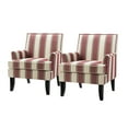 thumbnail image 3 of Upholstery Armchairs Set of 2 Accent Chairs Sofa Couch Wood Legs Nailhead Trim Bedroom Home Living Room Striped White Red, 3 of 9