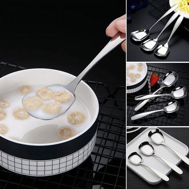 Vaidha Stainless Steel Spoon Square Flat Bottom Spoon Creative Dessert Spoon Rice Spoon