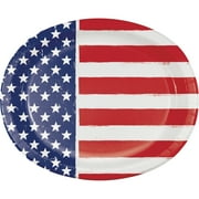 Way to Celebrate! Patriotic Distressed Flag Oval Paper Plates 8 Count